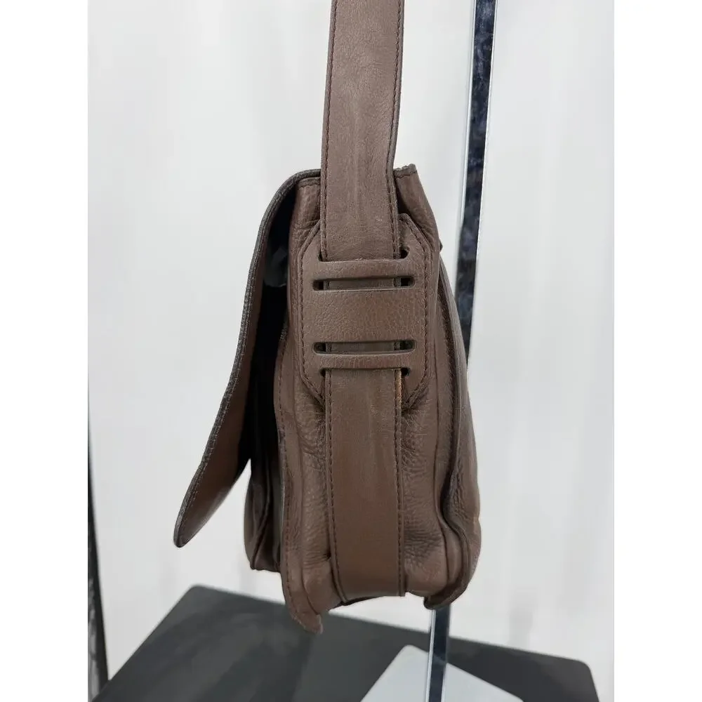 Burberry Men Brown Pebbled Leather Messenger Bag Crossbody Nova Check Lined Flap
